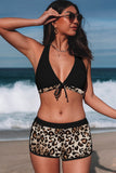 White Tropical Leaf Print Tie Two Piece Swimsuit