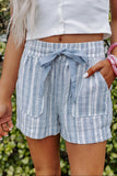 Sky Blue Vertical Stripes Print Shorts With Pockets