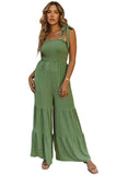 Tie Straps Shirred Casual Tiered Wide Leg Jumpsuit