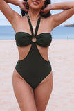 Green Sexy O-ring Ruched Bust Halter Monikini