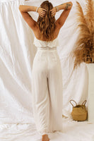 White Ruffle Bandeau Belted Casual Wide Leg Jumpsuit